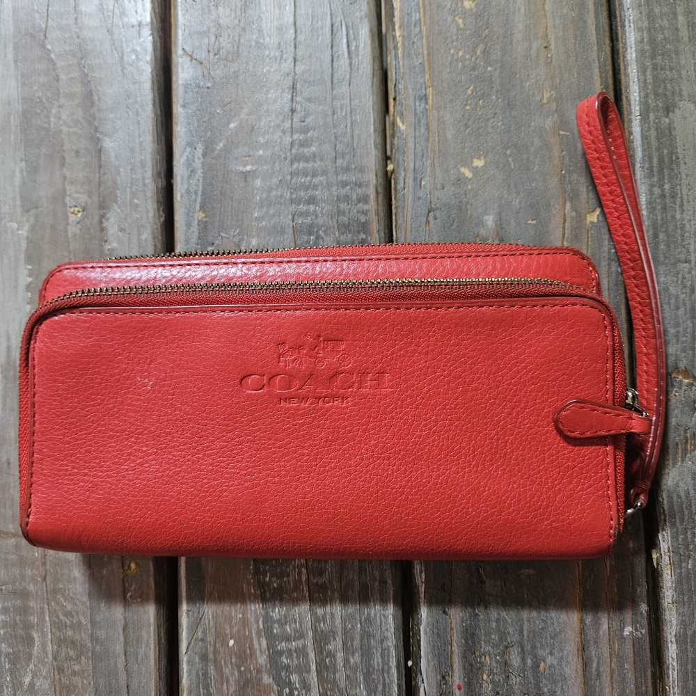 Authentic Coach Red Leather Wristlet Wallet